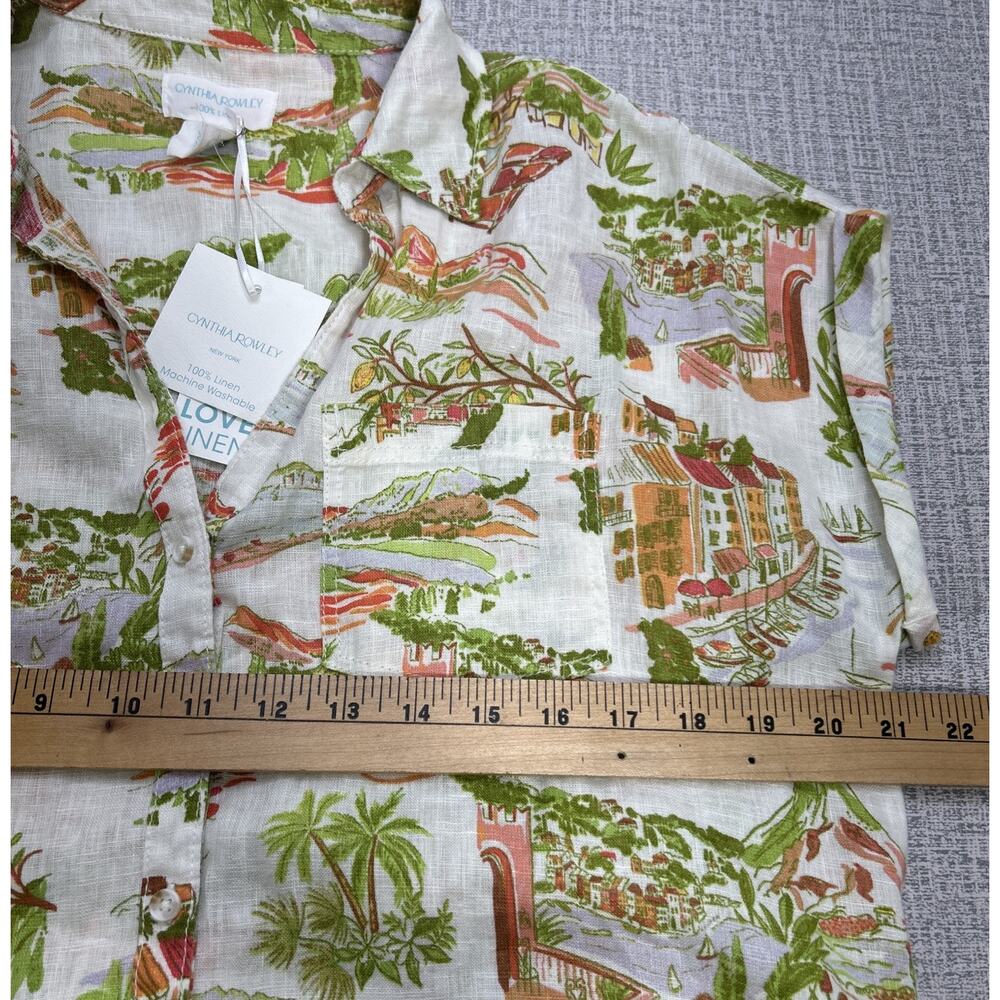 Cynthia Rowley M Amalfi Coast Linen Top S/S Button Scenic Print Lemon Vacation - Picture 5 of 6